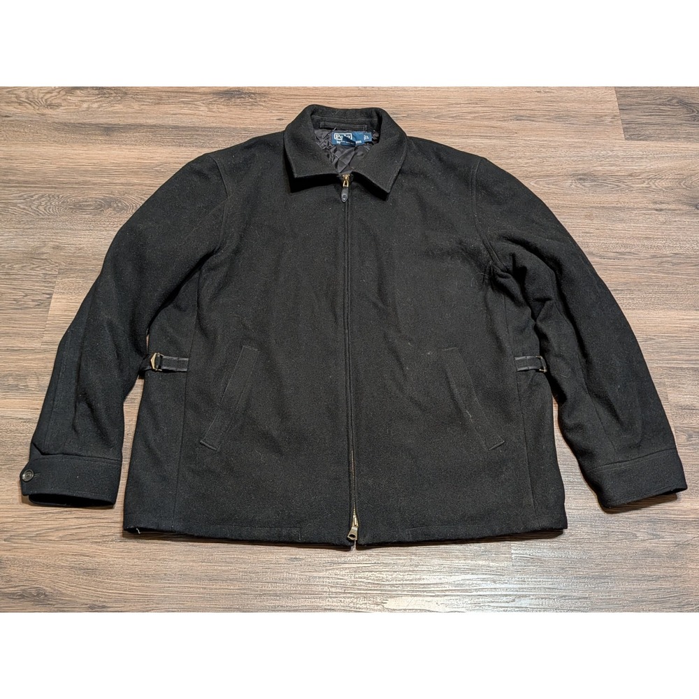 Polo Ralph Lauren Mens Black Wool Quilted Harrington Jacket Large Full Zip L